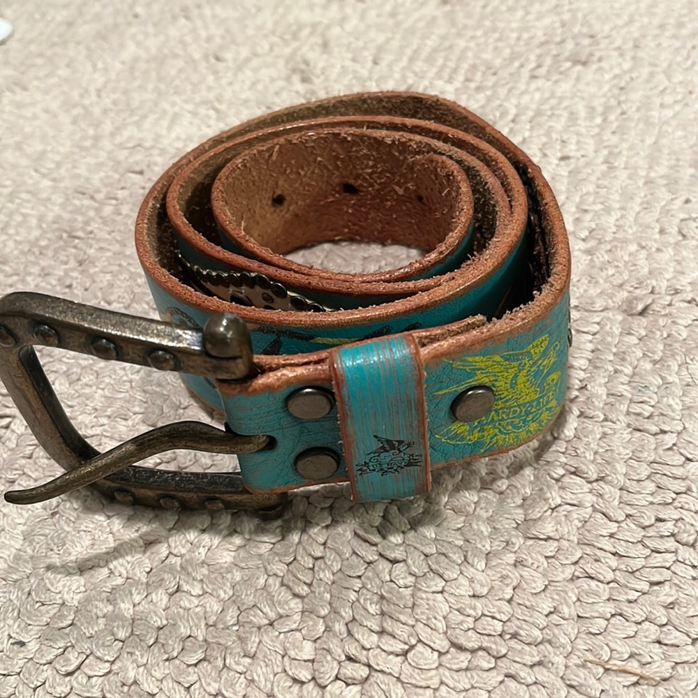 Ed Hardy Turquoise blue love slowly belt